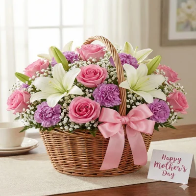 Luxury Oriental Lily Dutch Roses Basket